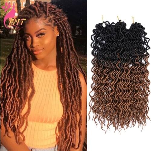 TMT Curly Faux Locs Synthetic Braiding Hair Extension 24 Stands Deep Curly Ombre Brown Dreadlocks Hair 18 Inch Crochet Hair