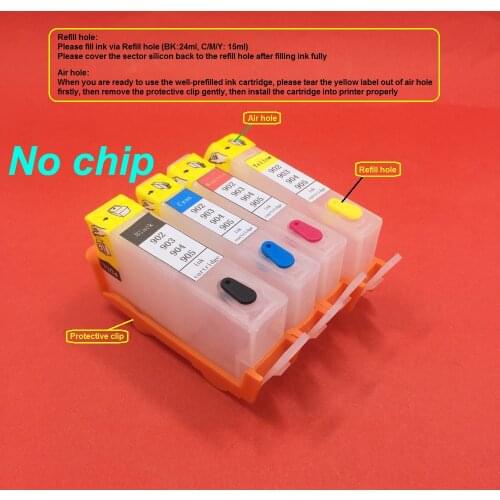 YOTAT (without chip) 1set refillable ink cartridge For HP 902 HP 903 hp904 hp905 for HP902 HP903 OfficeJet 6950 6956 6960 6970