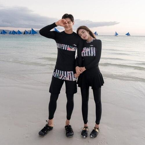 Womens 3 Piece Mens Rash Guard Tops & Bottom Long Sleeve Front Zip Bathing Suits Quick Drying UV Sun Protection Swim Surf Suit