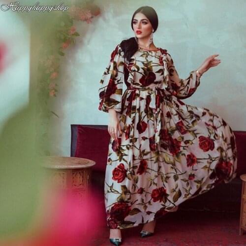 Elegant Abaya Dubai Turkey Muslim Floral Print Long Dress Islamic Clothing Dresses Abayas For Women Robe Femme Kaftan Vestidos