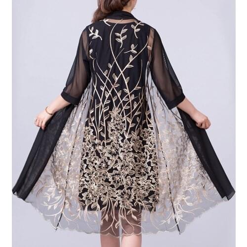 2 Pieces Women Dress 2020 Spring Summer Vintage Floral Embroidery Lady Party Dresses Vestidos Robe Femme Plus Size XL-4XL