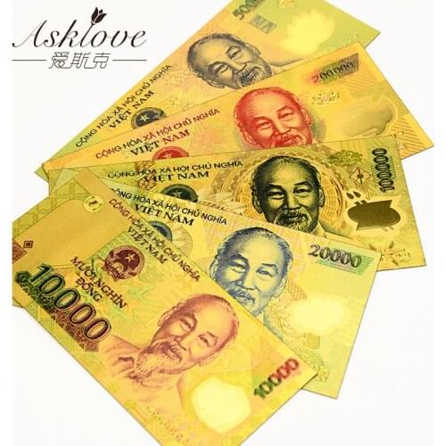 10pcs Vietnam 500000 VND Gold Banknotes 24K Gold Foil Fake Paper Money for Collection Souvenir VND Banknote Sample Fake money