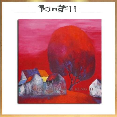 100% pintado a mano cuadros abstractos en la pared decoración del hogar casa moderna paisaje pintura al óleo fondo rojo