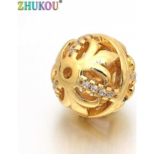14mm Brass Cubic Zirconia Round Spacer Beads Ball Beads DIY Jewelry Bracelet Necklace Making, Hole: 1.8mm, Model: VZ91