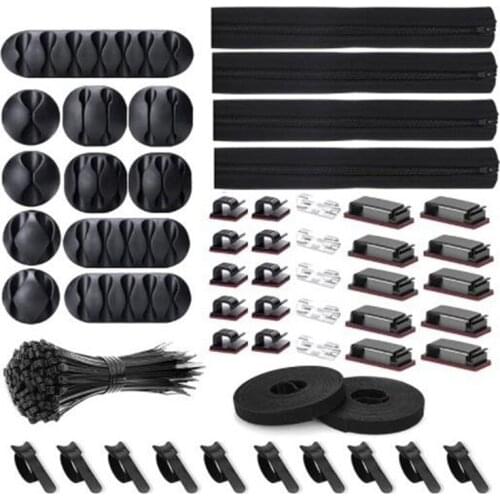 152Pcs Cord Management Organizer Kit, Cable Sleeve Split, Self Adhesive Cable Clips Holder, Adhesive Tie For Electronics