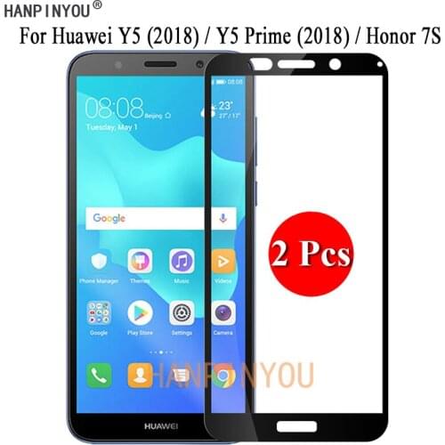 2 Pcs/Lot For Huawei Y5 2018 / Y5 Prime 2018 / Honor 7S Full Cover Screen Protector Tempered Glass Protective Film + Clean Tools