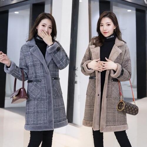 2020 Winter New Plaid Lamb wool Coat Women Plus size Warm Thick Long Outwear Loose Fashion Casual Female Parkas winter coats