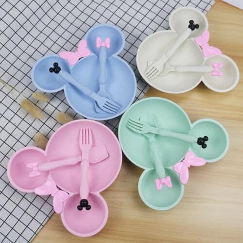 3Pcs/Set Baby Bowl+spoon+fork Feeding Food Tableware Cartoon Bear Kids Dishes Eating Dinnerware Anti-hot Training Dinner Plate