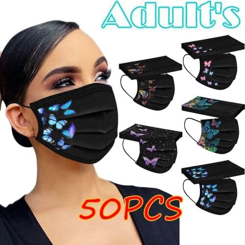 50pc Adult Butterfly Designer Fasemask For Germ Protection Ship To Us Disposable Ski Fasemask For Adult Christmas Party Cosplay