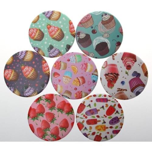 6pcs 75mm Exquisite plastic Portable pocket mirror round shape foldable makeup mirror sweets design Cosmetic mirrors