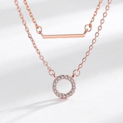 Binmonray 925 Sterling Silver Double Layer Overlapping Wear Metal Rod Geometric Circles Choker Necklaces Women Trend Jewellery