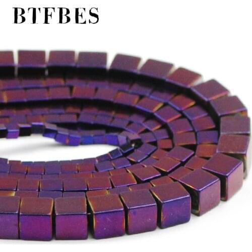 BTFBES Purple Square Shape Hematite Natural Stone 2/3/4/6MM Wholesale For Trendy Jewelry Necklace bracelet Making DIY Findings