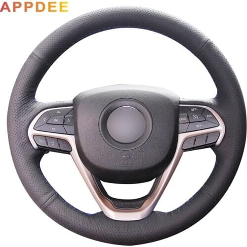 Handsewing Black Artificial Leather Steering Wheel Covers for Jeep Grand Cherokee 2014-2016