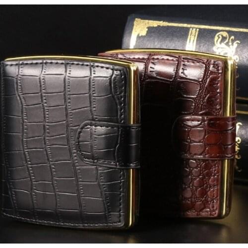 Leather Cigarette Case Personalized Creative 10 Sticks With Metal Clips Gift Box Brown Case Holder Metal Leather Holds Cigarett