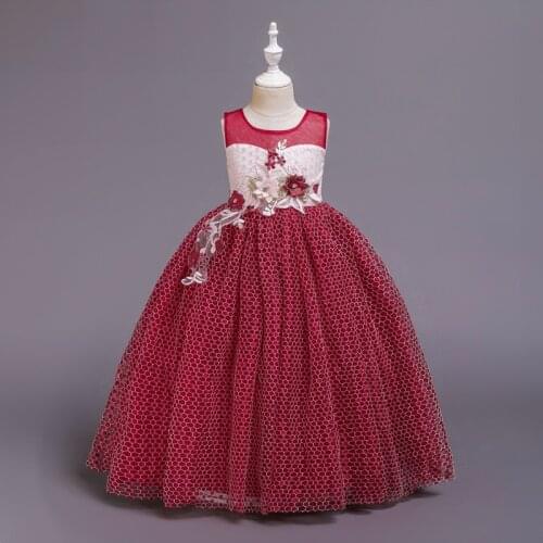 Children girl puffy princess dress British style lady long embroidery dress high-quality high-end childrens dress