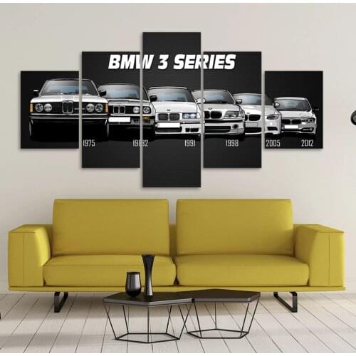 High-Definition Canvas Printed Poster Home Decor 5 Pieces HD Bmw M3 M5 White Sport Car Paintings Wall Art Pictures Living Room M