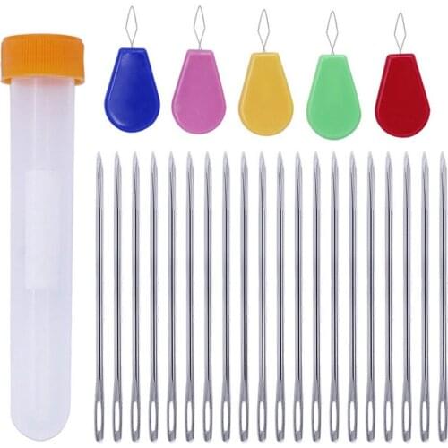 20PCS 70MM Handmade Leather Stitching Sewing Needle Stainless Steel Needle for Leather Bag Sewing Needle Bottle Needle Threader