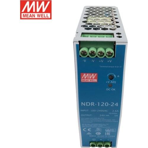 MEAN WELL NDR-120-24 120W 24V DIN Rail Switching Power Supply 110V/220V AC to 24V DC 5A Industrial Power Unit PSU Transformer