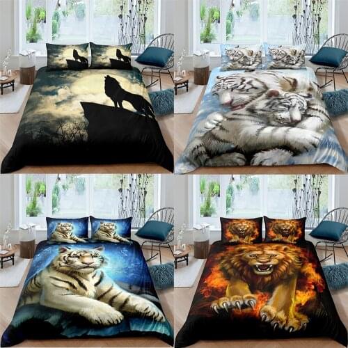 Bedding Set Animal Duvet Cover 2/3pcs Bedclothes and Pillowcase Quilt Comforter Covers Tiger Wolf Lion Printed Boy Home Textiles