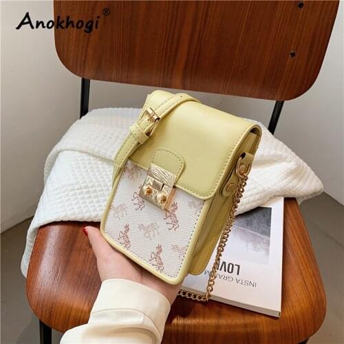 Metal Chian Hit Color Leather Women Shoulder Bags Horse Print Mini Phone Bag ML146