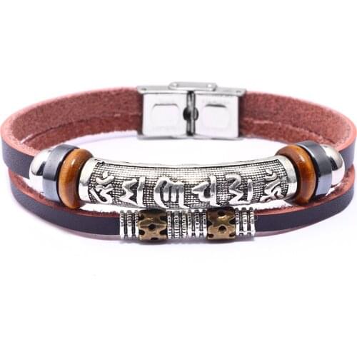Boho Natural Stone Multi-layer Leather Man Bracelet Tibet Charms Beads Bracelets for Men Vintage Punk Wrap Wristband Male Gift