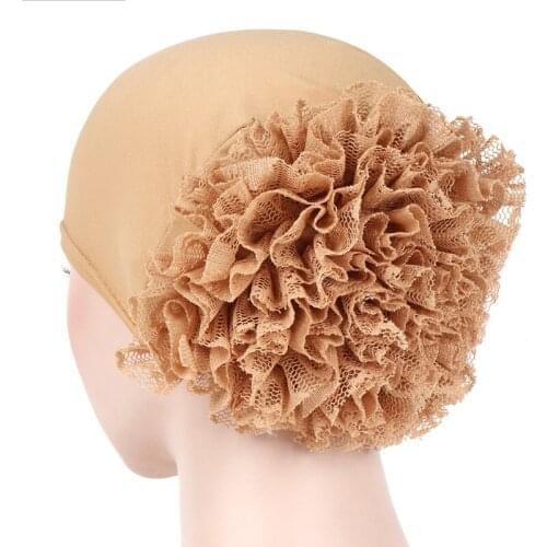 Muslim Womens Underscarf Bonnet Ready to Wear Lace Flower Turban Caps Ladies Cancer Chemo Cap Islamic Head Wrap India Cap