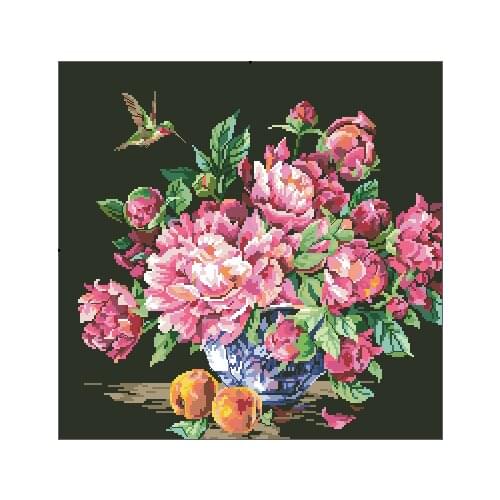 Lovely kit 19-20 Cross stitch Handmade 14CT Counted Canvas DIY,Cross-stitch kits,Embroidery 023-0318 Hummingbird Peony 43-42