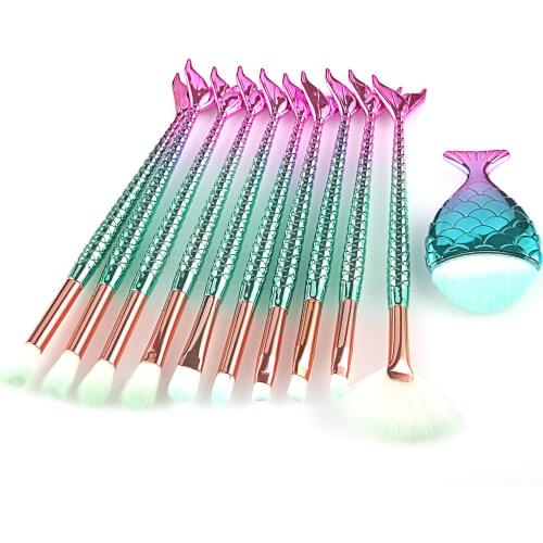 11pcs Makeup Brushes Kit Fish Tail Pencil Cosmetics Foundation Artist Highlighter Face Set Natural Tool Of Bronzer Eyeshadow Lip