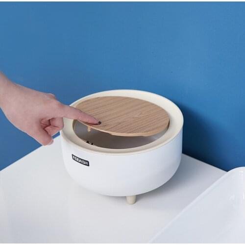 Japanese Style Mini Desktop Trash Can Simple Press Trash Storage Bin Student Dormitory Bedside Table Round Trash Can