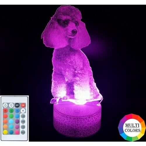 3D Illusion Illusion Night Lights LED Poodle Desk Lamp Pet Dog Nightlight With Stylish Crack Base 16-Color Smart Phone Control