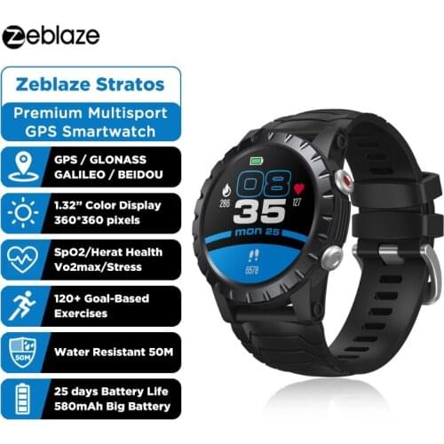 New 2021 Zeblaze Stratos Sports Smart Watch gps GPS GLONASS GALILEO Heart Rate SpO2 VO2max Stress 25 days Battery Life WR 5 ATM