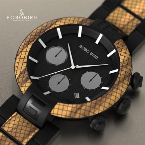 BOBOBIRD New Wood Wrist watch relogio masculino Mens Gold Watches Top Brand Luxury Chronograph Timepiece in Gift Box V-T15