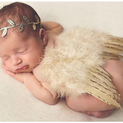 Lovely Baby Photography Props Infant Girls White Angel Feather Wings Wing Set Costume + Headbands Kids Outfit Photo Prop