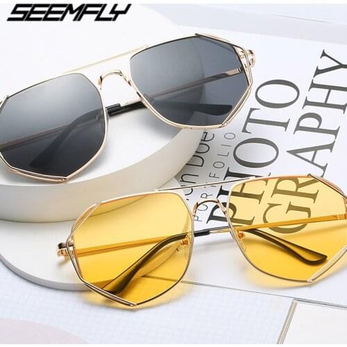 Seemfly Fashion Metal Irregular Frame Sunglasses Vintage Men Women Luxury Sun Glasses Flat Mirror Driving Outdoor UV400 Shades