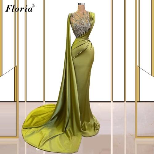 Elegant Green Prom Dresses Long Mermaid Evening Dresses For Women 2021 Beads Muslim Grand Party Dresses Couture вечерние платья