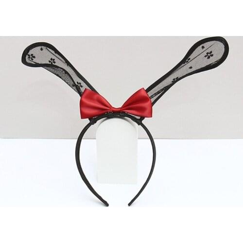 Animal Headbands Mesh Lace Bunny Ears Hairband with Bow Cosplay Party Creatures Theme Costume Hair Accessories