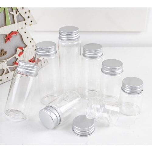 Diameter 37mm Clear Empty Glass Bottles 25ml 30ml 40ml 50ml 60ml 70ml 80ml 90ml Silver Aluminum Lid Refillable Vials