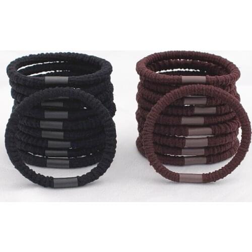 10Pcs Thick Basic Elastic Hair Band Solid Black Brown Rubber Band Stretch Hair Tie Ponytail Holder For Long Thick Hair No Crease