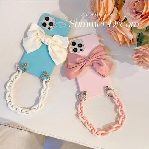 Macaron Candy Color Bowknot Bracelet Phone Case for iphone 12 Pro 11 Max X XR XS 7 8Plus SE2020 Fashion Soft Silicone Cover