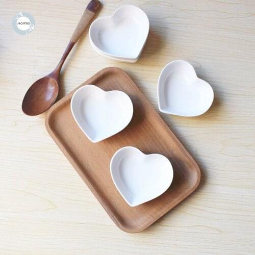 Homies 4PCS Cute Heart Sauce Dish Small Saucer Shape dinner plates heart dish ceramic dish Snack small Plate Salad Dinner Tray