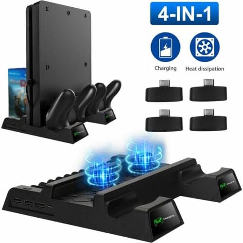 For SONY Playstation 4 Dual Controller Charger Console Vertical Cooling Stand Charging Station LED Fan for PS4/PS4 Slim/PS4 Pro