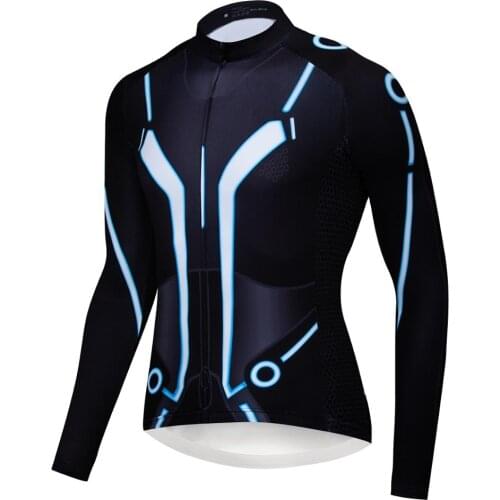 WULIBIKE Tron Ice Blue Long Sleeve Mens Cycling Jersey For Autumn Bike Sport Shirt Breathable MTB Bicycle Clothes