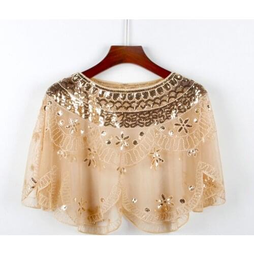 Womens 1920s Shawl Beaded Sequin Deco Evening Collar Shoulder Shrug Cape Bolero Flapper Cover Up Black/Red/Blue/Pink/Apricot