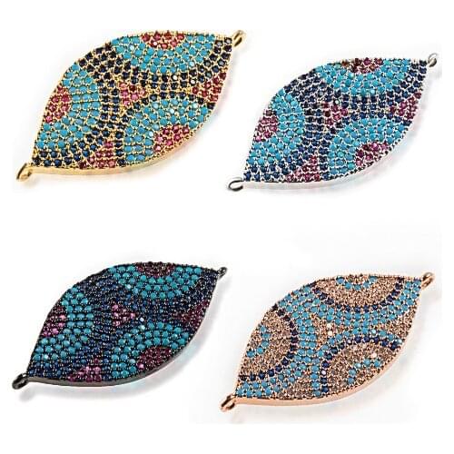 17*37 tree leaf crystal micro pave cz zircon cubic zirconia beads DIY Copper necklace charm bracelet connectors eg4d