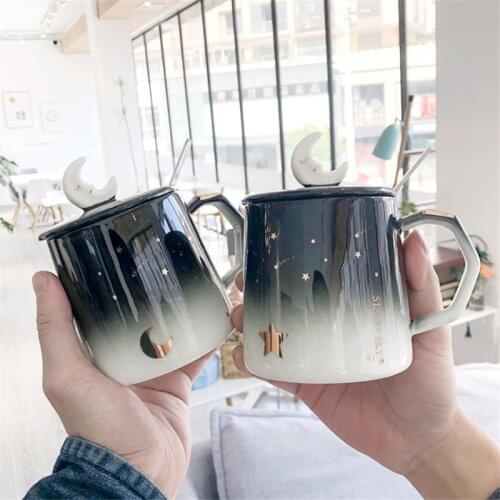 400ML Nordic Starry Sky Ceramic Mug Condensed Coffee Mug Cafe Tea Breakfast Milk Cups Star Moon Pattern Drinkware Lover Gifts