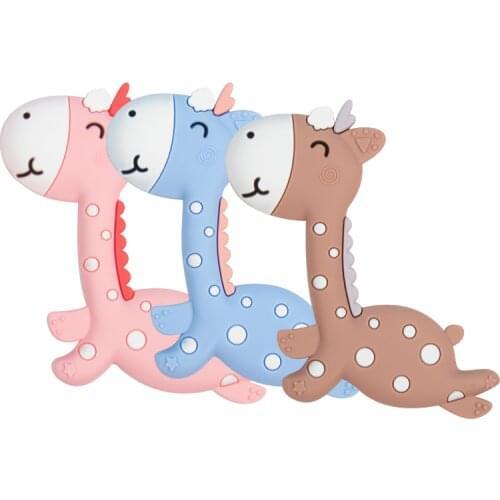 Chenkai 5PCS Silicone Giraffe Teether Cute Animal Silicone Teether For DIY Baby Nursing Chewing Teether Pendant Necklace Toy