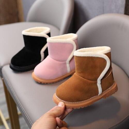 Kids Snow Boots 2021 New Girls Winter Lamb Wool Round Toe Ankle Boots Boys Thick Plush Sneakers Baby Toddler Shoes