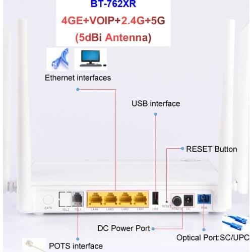 Dual Band 5G BT-762XR Ont 4GE+1VOIP+2.4G/5.8G WLAN+1USB 4 Antennas AC XPON GPON ONU