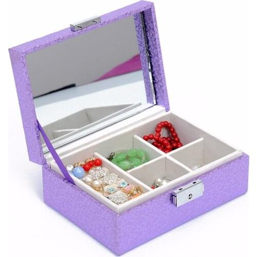 Epackfree Two-Layer Lint Leather Jewellery Earrings Studs Necklace Wedding Mirror Gift Box Organizer Display Storage Case Lock