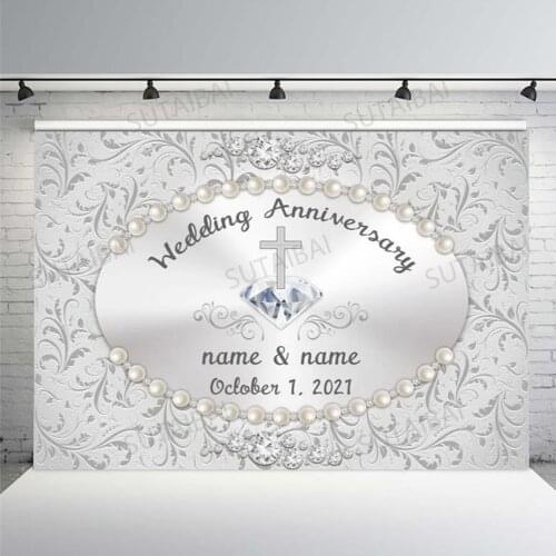 Wedding Flower Background Diamond Pearl Cross Marriage Anniversary Photography Custom Photo Studio Backdrop Photocall Props